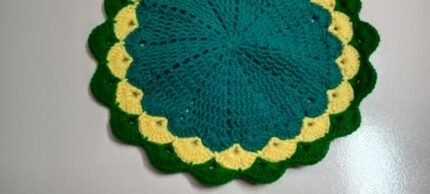 6 Pieces Green, Yellow & Turquoise Handmade Cotton Crochet Table Mat Set 8.5 Inch & 10 Inch Dining Placemat | MNK Shop
