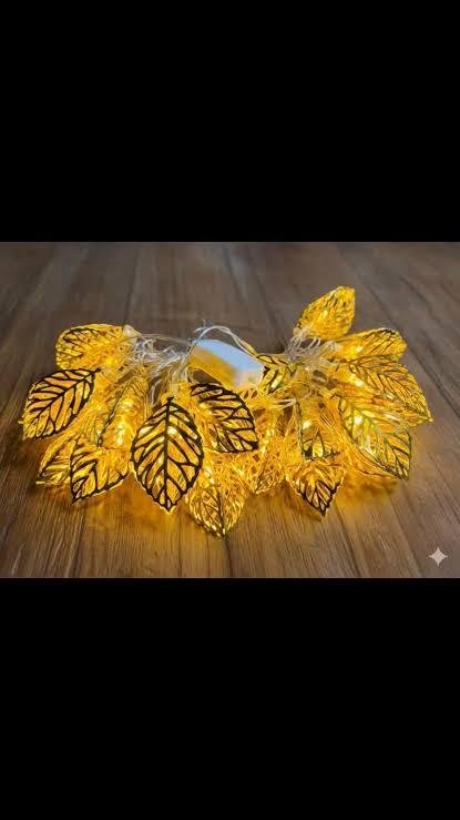 Metal 3D Leaf Shape Golden LED Fairy String Light | Decorative Bedroom & Home Decor Light | MNK SHOP