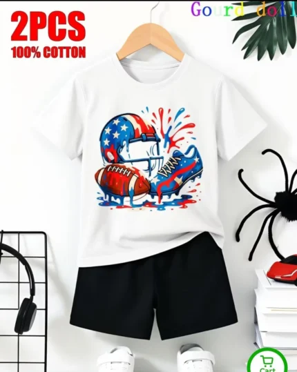 2-Piece Boys Summer Outfit | Graphic Printed T-Shirt with Soft Denim Shorts | MNK SHOP