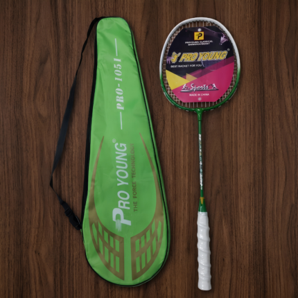 Pro Young 1051 Single Badminton Racket - Dark Green & White Frame, High-Tension White Nylon String, Cushioned Over-Grip, Full Zipper Cover Bag | প্রো ইয়াং ১০৫১ ব্যাডমিন্টন র‍্যাকেট সিঙ্গেল এলিট প্যাক | MNK SHOP