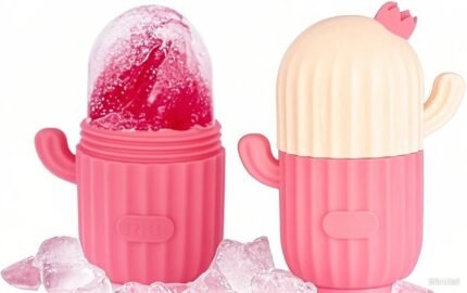 Cute Cactus Silicone Ice Face Roller - Mint Green & Peach Cream, BPA-Free Food-Grade Reusable 2-Piece Silicone Mold | ক্যাকটাস আইস ফেস রোলার | MNK SHOP